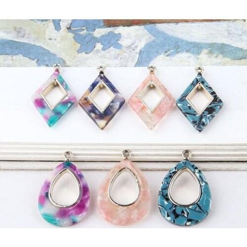 6pcs DIY hand jewelry accessories acetic acid hollow rhombus Charms Water Drop Pendant Earrings Pendant