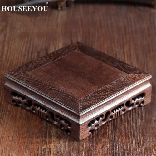Nature Square Wooden Incense Burner Tray Censer Base Tea Vase Stand Aroma Furnace Holder Home Zen Meditation Room Decor Crafts