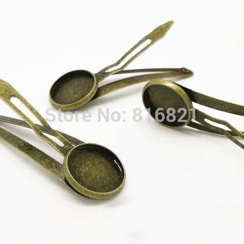 Blank Hair Clips Snap Barrettes Hairpins Bendy Bobby Pins Base with Round Curved Bezel Cabochons Clips Findings Bronze tone