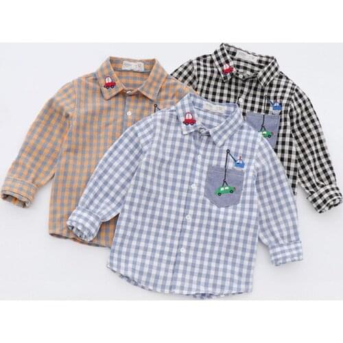 Boys Shirts Spring Autumn Casual Plaid Children Shirts For Boys Turn-down Collar Boys Shirt Kids Boys Clothing BC499