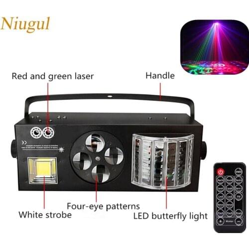 With Remote Control 4in1 RG Laser Gobos Mixed Strobe Par Lamp RGBWY Beam LED DMX Light DJ Party Show Home Holiday Stage Lighting