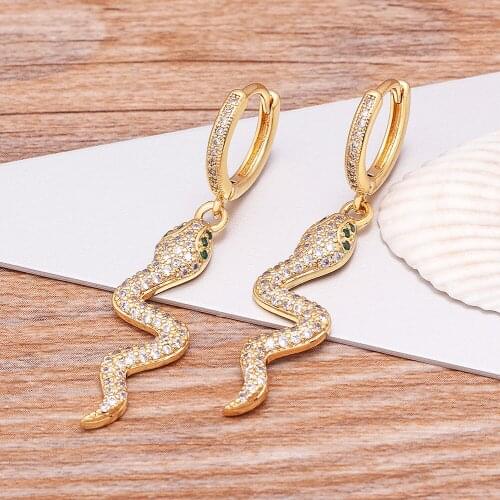 Fashion Luxury Top Quality Snake Shape Gold Color Hoop Earrings for Women Party Wedding Zircon Jewelry Dangle Earrings Gift