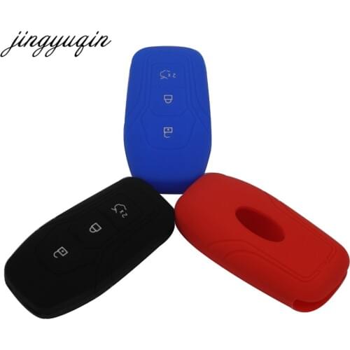 Jingyuqin Silicone Key Case Fit for Ford Mondeo New Mondeo 3 Buttons Car Smart Keyless Fob Cover