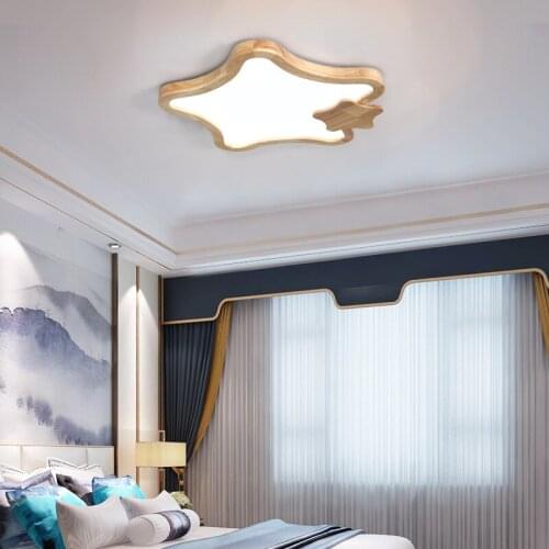 Modern led lights Wooden ceiling lights Bedroom lamp Wood decor Lighting Kids Room light fixtures Star Luminaire Dimmable Luster