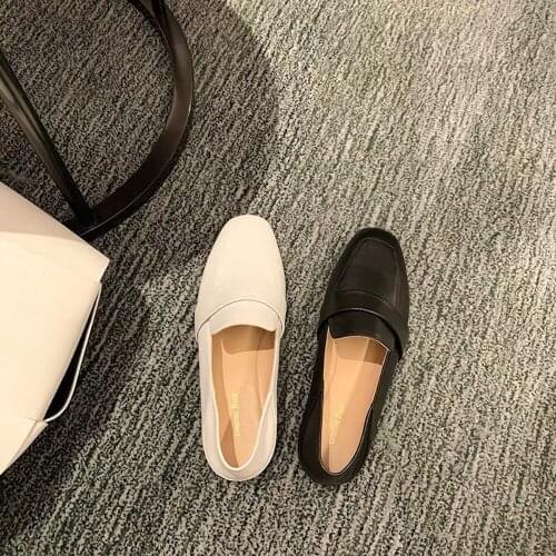 Womens Shoes Genuine Leather Ladies Shoes New Fashion Casual Shoes For Women Square Toe Soft Loafers Hot Sell Slip-On Shoes