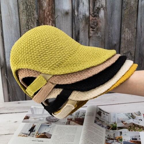 Knitted Equestrian Hat Female Hats Big Eaves Sunshade Fisherman Hat Ponytail Hat Women Warm Winter Caps Crochet Stretch Hat 2021
