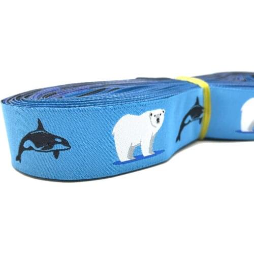 10 Meters 7/8'' 22mm Killer Whale Polar Bear Arctic animals Woven Jacquard Ribbon