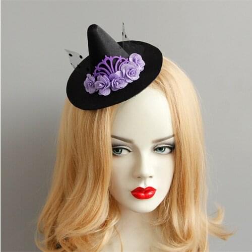 New arrival fashion women purple flower Witch Wizard Hat with metal hair Pin Party girl lovely hat Hairpins hair Accessories