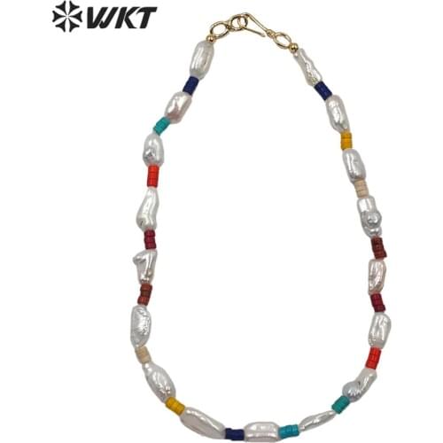 WT-JN113 Very hot gorgeous irregular baroque pearl choker necklace handmake strand beads necklace lady elegant style pearl neck