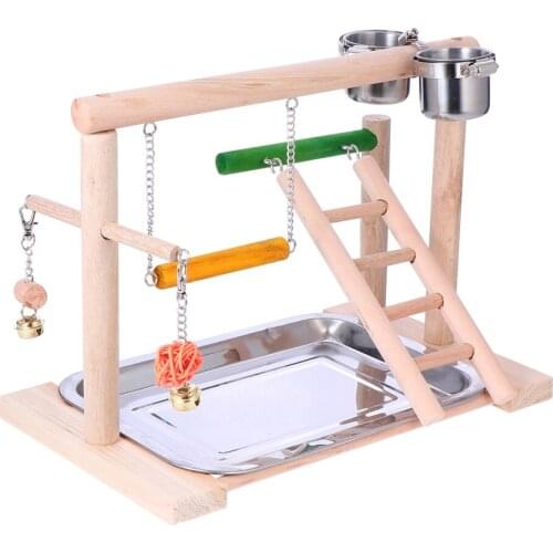1 Set Wooden Parrot Bowl Rack Swing Parrot Ladder Ring Bell Swing Training Rack