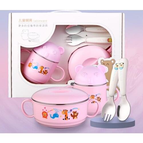 2pc Childrens Tableware Baby Heat Preservation Bowl Fork Spoon Water Cup Fall Proof Auxiliary Food Gift Box Set noodle bowl