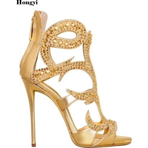 2018 Woman Sandals Women Shoes Rhinestones Frame Gladiator Thin High Heel Sandals Crystal Chaussure Plus Size 46 tenis feminino