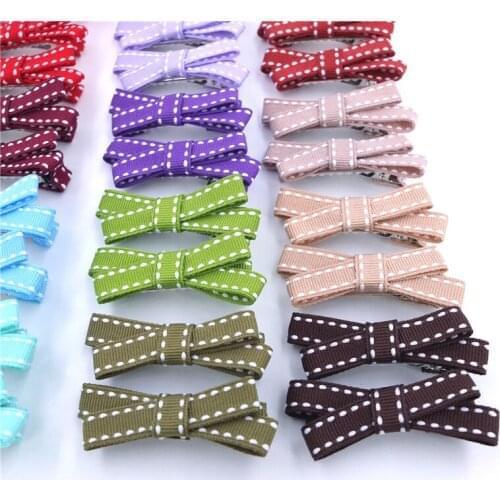 4 Pairs Baby Girls Stitch Ribbon Hair Bows Alligator Clips Barrettes Kids Boutique Hair Clips Accessories Hairbow Hairgrips