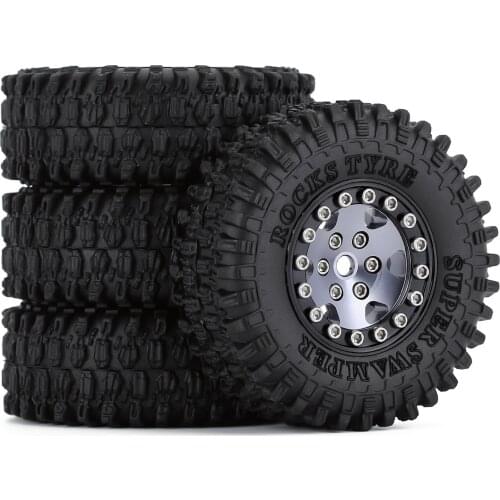 4PCS 1.0" Soft Rubber Terrain Tires& CNC Beadlock Wheel Rims for 1/24 RC Crawler Car Axial SCX24 AXI90081 AXI00001 AXI00002