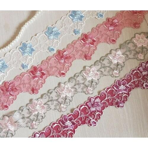 4 Colors 2 Yards Flowers Embroidered Lace Trim Tulle Lace Fabric 2.55" Wide Doll Dress Underwear Costume DIY Craft Supplies