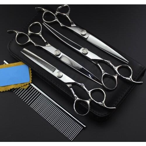 5 kit Professional Japan 7 inch Plum pet grooming cut hair scissors set cutting shears dog thinning barber hairdressing scissors