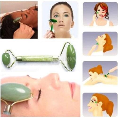 50Pcs/Lot Portable Green Jade Double Head Facial Relax Eye Neck Care Slimming Tool Roller Massager