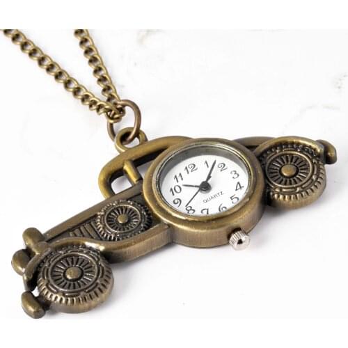6112 Antique Bronze Classic Cars Design Small Cute Mini Car Pocket Watch Bronze Pendant Old Car Pocket Watch For Childrens Gift
