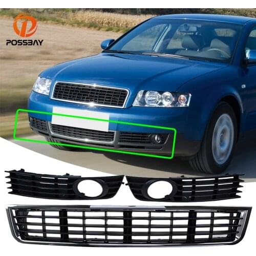POSSBAY Auto Side Replacement for Audi A4 B6 Sedan 2001-2005 Front Lower Bumper Grille Fog Light Lamp Cover Grilles Grills