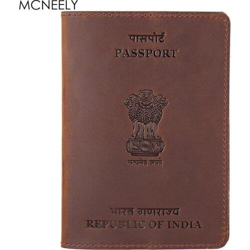 Mcneely Real Leather Indian Passport Holder Solid Credit Card ID Holder Passport Case Travel Business Passport Cover for India