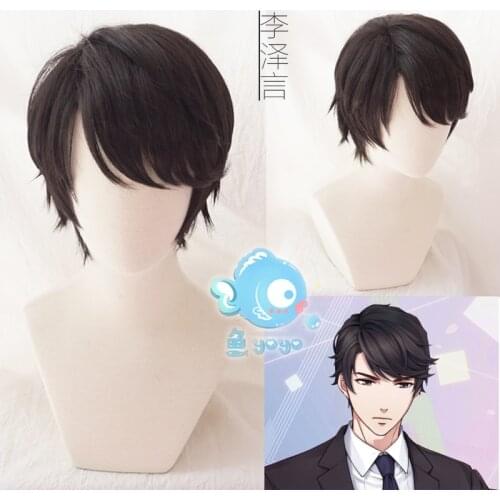 Victor Wig Black Short Synthetic Hair For Mens Cosplay Costume Wigs + Wig Cap