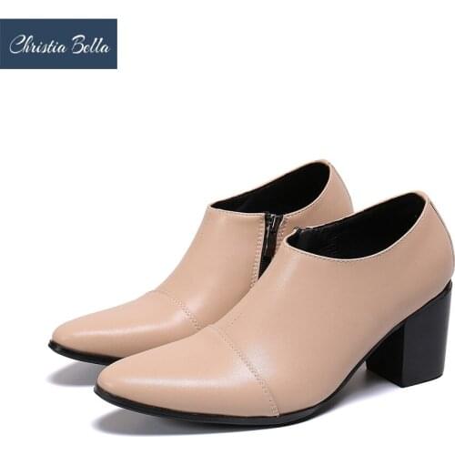 Christia Bella Zapatillas Hombre Mens Wedding Leather Shoes Pointed High Increased Derby Shoes Luxury Causal Business Shoes Men