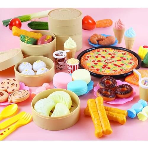 106pcs DIY Baby Miniature Kitchen Toys Breakfast Food Safe Plastic Pretend Play Cut Fruit Childrens Tableware Educational Toys