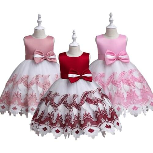 Kid Flower Girl Wedding Dresses 2021 New Fashion Bowknot Little Girl Princess Dresses For Girls Embroidered Lace Evening Dresses