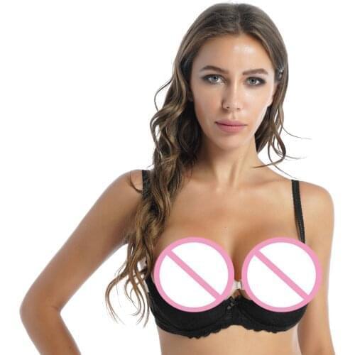 Women 1/2 Cup Push Up Lace Sexy Bra Tops Ladies Adjustable Strap Brassiere Open Chest Crop Tops Erotic Lingerie Party Clubwear