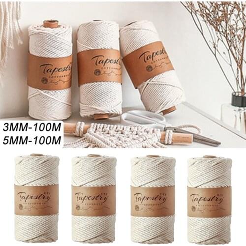 3mm/5mm Cotton Twisted Braided Cord Rope DIY Handmade Home Textile Accessories Craft Macrame String Wedding Decoration