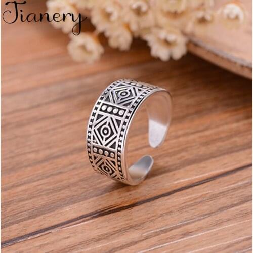 JIANERY Bohemian Silver Color Rhombus Rings for Women Bridal Wedding Vintage Open Finger Rings Christmas Gifts