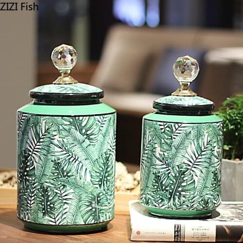 Nordic Ceramic Tea Caddy Large Household Coffee Bean Candy Storage Jar with Lid Living Room Wine Cabinet Desktop Home Decoration