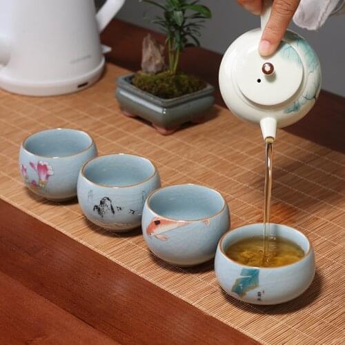 Ceramic Kiln Ice Cracked Glaze Tea Cups Creative Porcelain Kung Fu Small Tea Bowl Handmade Office Teacups Household Drinkware