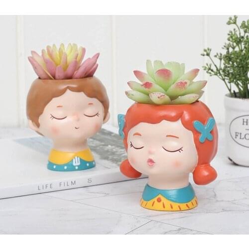 Ceramic Succulent Plant Flowerpot Creative Girl Doll Flower Pot Vase Ceramic Crafts Fleshy Flower Vase Home Desk Decoration