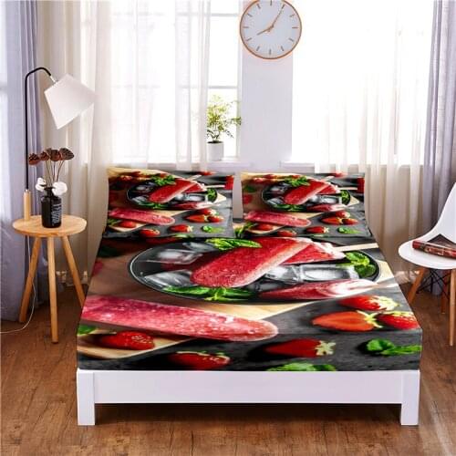 Strawberry Digital Printed 3pc Polyester Fitted Sheet Mattress Cover Four Corners with Elastic Band Bed Sheet Pillowcases