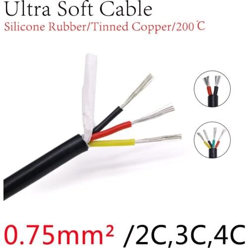 Square 0.75mm Ultra Soft Sheath Wire 2 3 4Core Silicone Rubber Cable Insulated Flexible Copper High Temperature Power Line Black