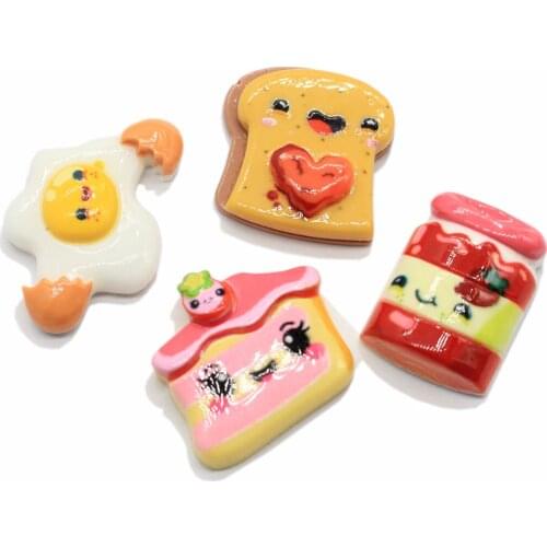Lovely Dollhouse Miniature Food Kawaii Fried Egg Bread Jam Jars Resin Flatback Cabochons For Dollhouse Kitchen Decoration