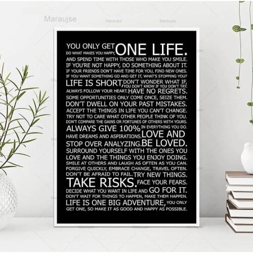 Motivational Life Quotes Canvas Wall Art Poster Black White Print Painting Decorative Picture Modern Home Living Room Decor