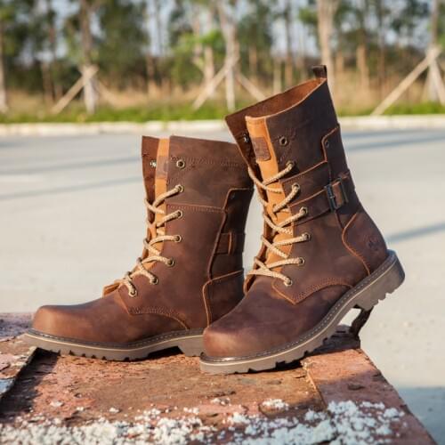 Men Military Boots PU Leather Vintage Boots Male Combat Tactical Ankle Boots D50