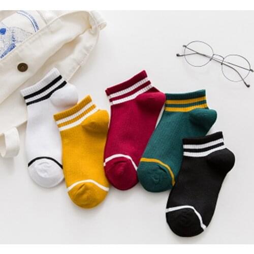 10 pieces = 5 pairs of womens socks shallow mouth Korean lovely summer cotton thin low top striped two bar tide boat socks wome