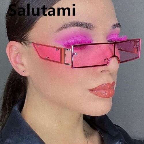 Vintage One Piece Small Rectangle Sunglasses For Women Luxury Brand Alloy Gradient Sun Glasses Female Hip Hop Shades 2021 New