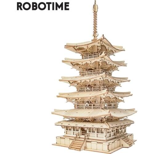 Robotime Five-storied Pagoda 3D Wooden Puzzle Toys For Children Kids Birthday Gift TGN02
