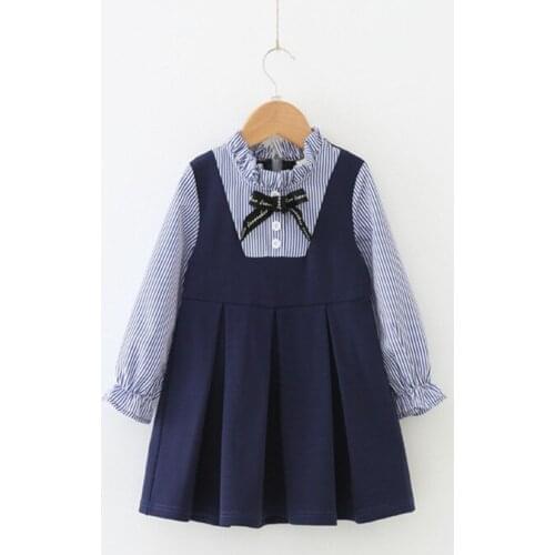 Girl Dress 2018 Autumn Girl Long Sleeve Dresses Baby Pleated A-line Dress Fake Two Pieces Striped Dress for Girls Baby Clothes