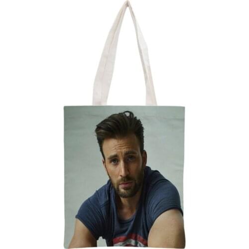 Custom Chris Evans Tote Bag Reusable Handbag Women Shoulder Foldable Cotton Canvas Shopping Bags