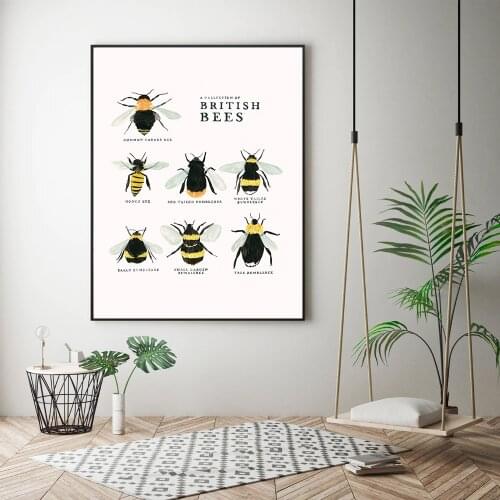 British Different Bee Posters Animals Hand Painted Canvas Paintings Nursery Pictures Wall Art Print Kid Bedroom Unique Decor