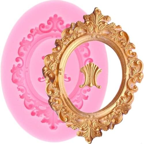 Vintage Relief Silicone Mold Mirror Frame Chocolate Fondant Cake Border Decorating Tools Cupcake Topper Candy Clay Resin Moulds