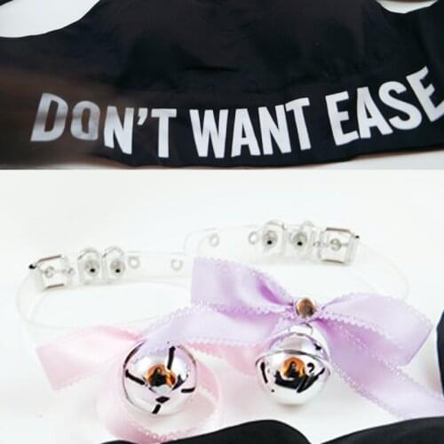 Handmade Lolita Cosplay Maid Girl Sweet Gothic Punk Clear Transparent Ribbon Bow Bell Choker Collar Necklace