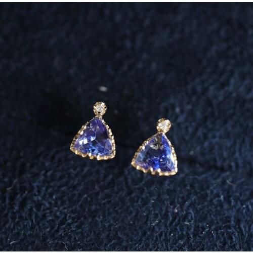 Boho Female Purple Crystal Stone Earrings 925 Sterling Silver Gold Stud Earrings For Women Cute Triangle Zircon Wedding Earrings