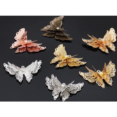 5pcs Three Layer Butterfly Charms Necklaces Pendants Accessorie for Bracelet Necklace Jewelry Making Charm Craft DIY 25x35mm