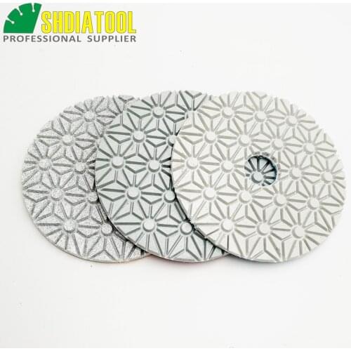 SHDIATOOL 3pcs/set Dia 100mm/4inch Three Steps Diamond Polishing Pads Resin Bond Flexible Sanding Discs For Marble Soft Stone